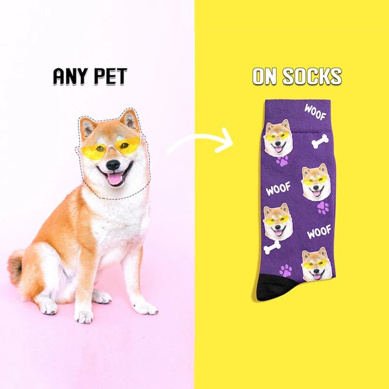 Custom Print Your Photo Pet Face Socks Personalized Socks Logo Fashion Funny Cotton DIY Design Birthday Valentine's Novelty Sock