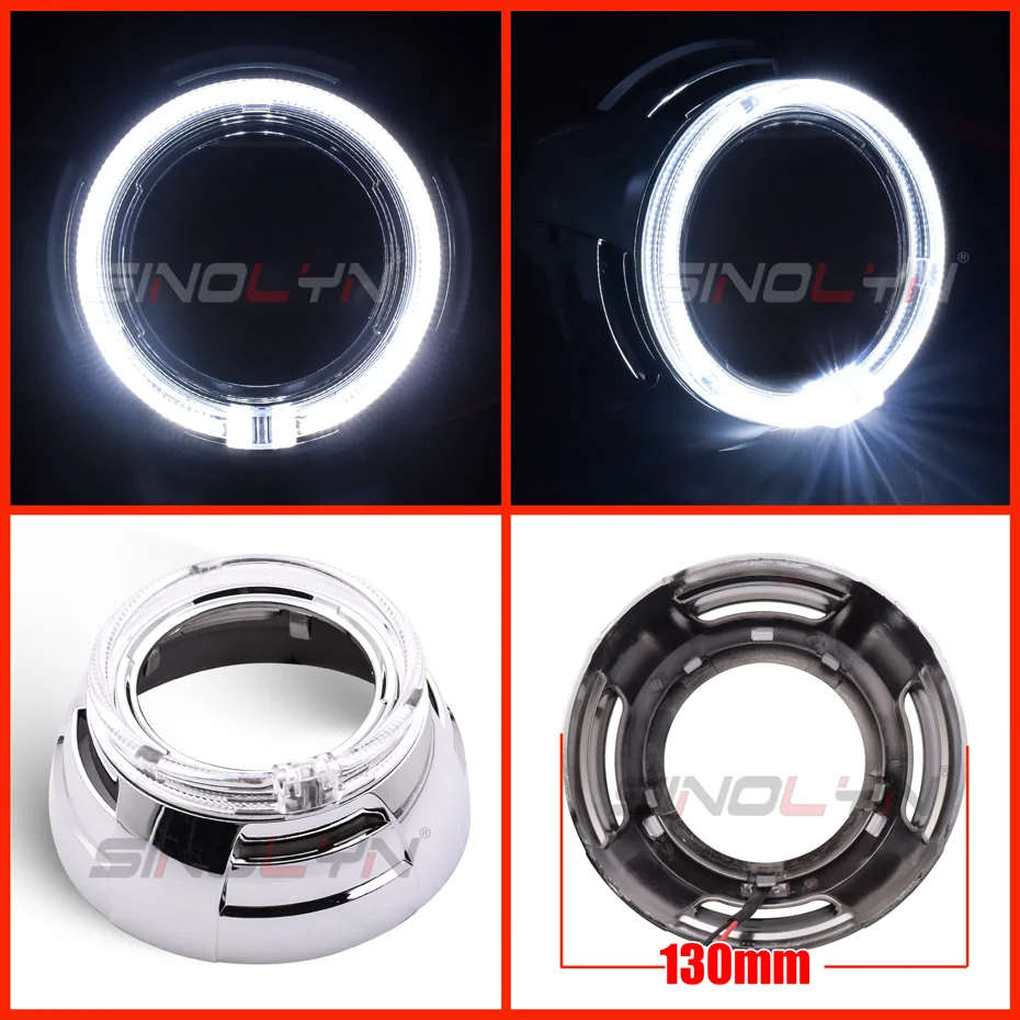 

Sinolyn Лицевая панель проектора светодиодсветодиодный глаза ангела для линз Hella/Koito Q5, 3,0 дюйма, крышка, биксеноновые линзы для фар DRL