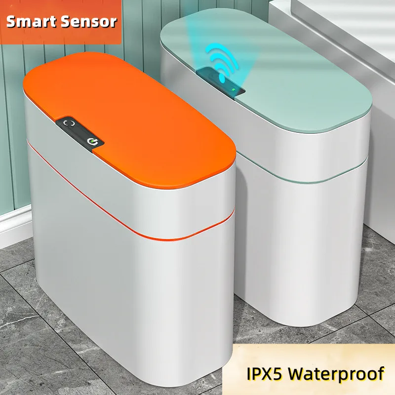 

Smart Trash Can Electronic Automatic Bathroom Trash Can Toilet Bin Waterproof Narrow Garbage Bins 13-16L For Kitchen Bedroom