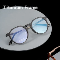 yimaruili business acetate eyeglasses women high quality pure titanium retro round optical prescription glasses frame men 3014u