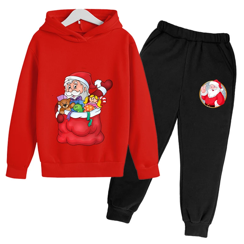 Happy New Year Christmas Child Boy/Girl Suit Sweatshirt Santa Claus Gift Outfit Suit Hoodie  Trousers 2P Festive Beauty and 2023
