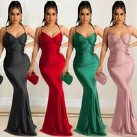 2022 spring and summer women new fashion sexy and elegant solid color suspender wrap chest open back strap tight dress