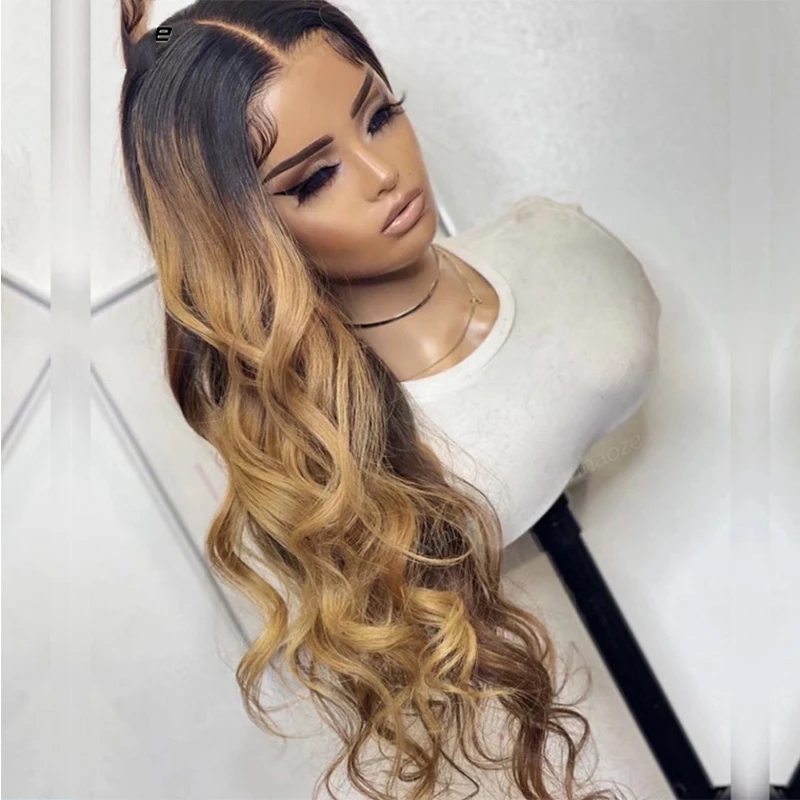 Glueless Long Ombre Honey Blonde Soft Body Wave Brazilian Remy Human Hair 13x4Lace Front Wig For Black Women PrePlucked BabyHair