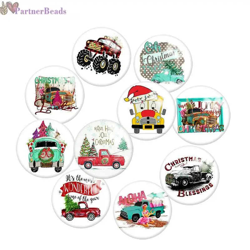 

Christmas Car Round Photo Glass Cabochon Demo Flat Back Making Findings 20mm Snap Button N5511