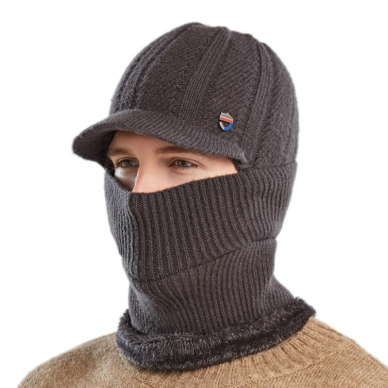 

9120 cross-border hat men's winter warm wool hats ear hair wind men's bib mask one knit hat