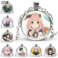anime spy%c3%97family pendant necklace cute figures twilight yor forger anya forger charm glass cabochon handcraft necklace fans gift