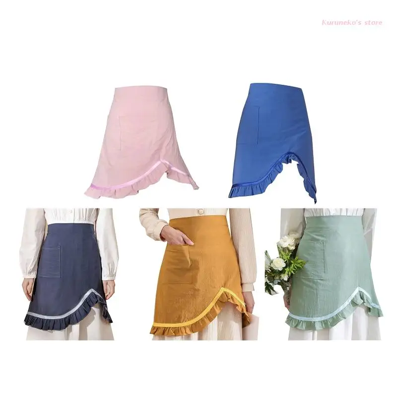 

Романтический фартук на талии во французском стиле с карманом, хлопковый модный фартук для готовки дома, кухни, пекарни, выпечки, ресторана ...