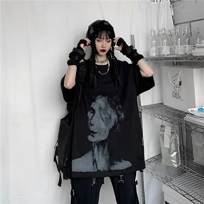 

Men Large Size High Street Short-sleeved T-shirt Women's Summer Grunge Loose Goth Shirts Ins Half-sleeved Y2k Top Harajuku BF