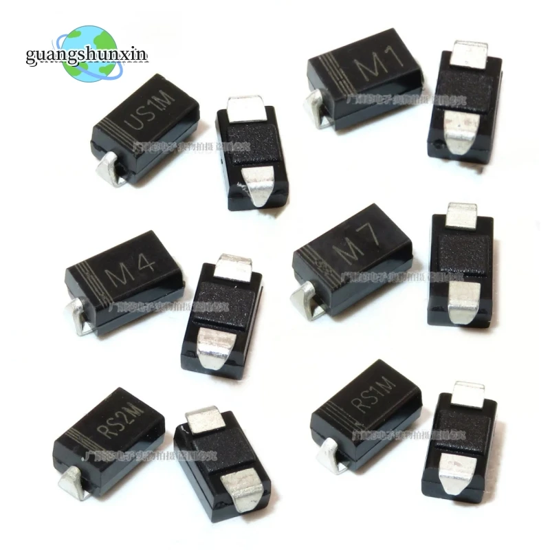100 шт., 1N4001 M1 1N4004 M4 1N4007 M7 FR107 RS1M FR207 RS2M HER108 US1M SF18 ES1J SF14 ES1D