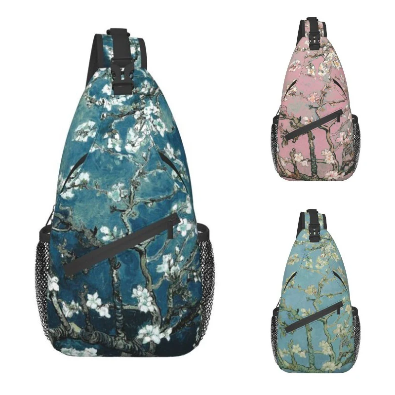 Blossoms Sling Bags for Traveling Men Flowers Painting Chest Crossbody Backpack Shoulder Daypack