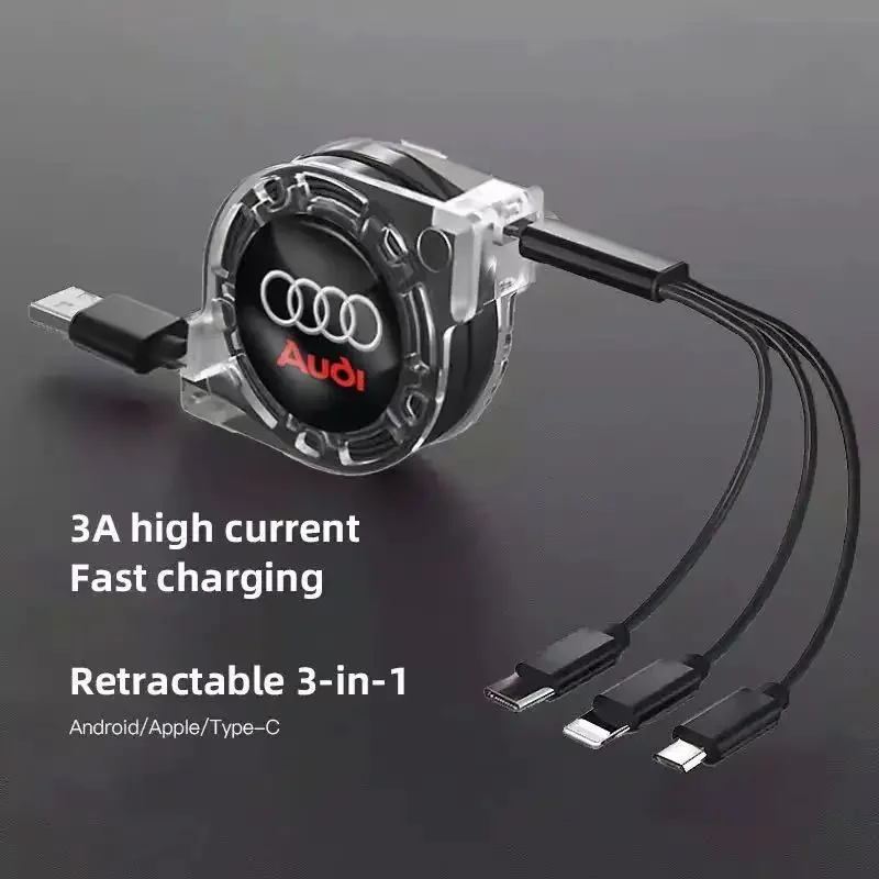 3-in-1-Micro-USB-Typ-C-Ladekabel Multi-Ladegerät für Audi Sline A1 A2 A3 A4 A5 A6 A7 A8 Q1 Q2 Q3 Q4 Q5 Q6 Q7 Q8 TT S5 B8