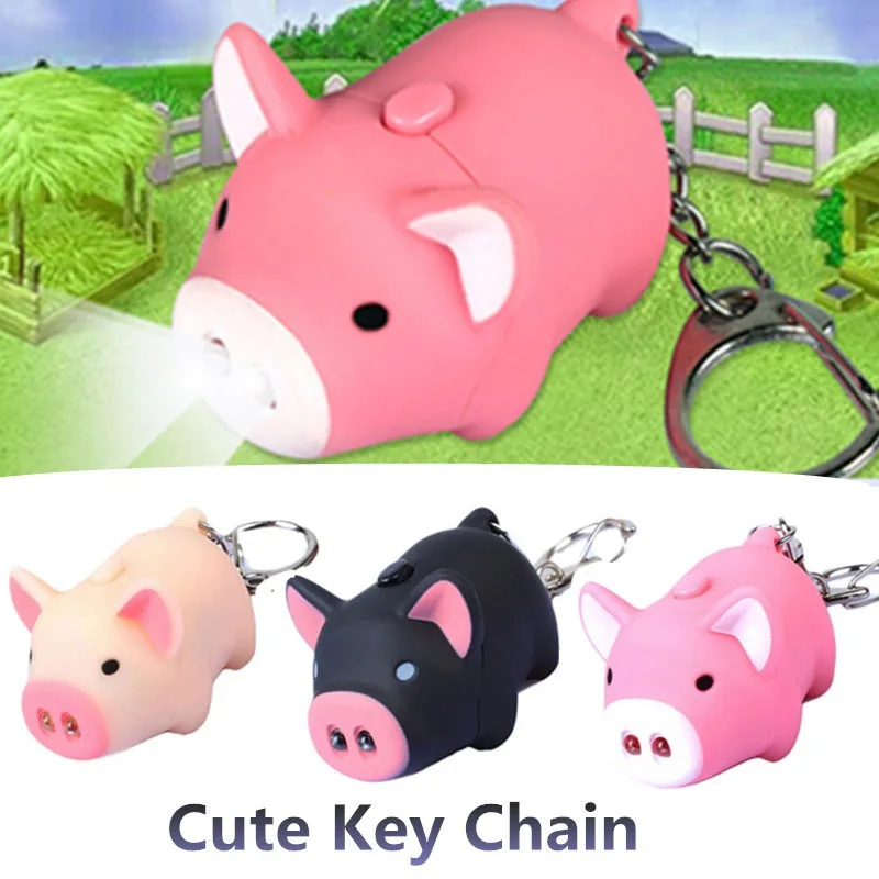 

Mini Adorable Pig Keychain LED Luminous Sound Cartoon Pig Key Ring Keychain Decoration Accessories LED Sound Cartoon Key Bag