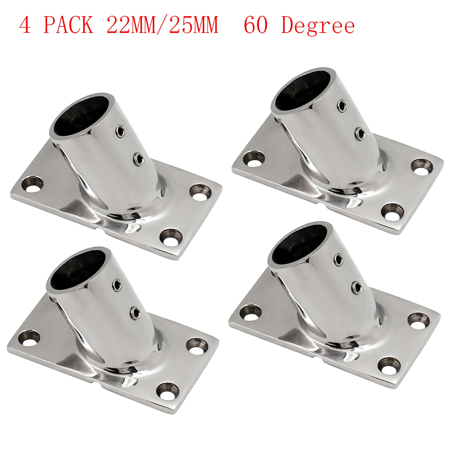 4 PCS 60 Degree Stainless Steel Boat Deck Hand Rail Fitting Stanchion Base for 7/8'' or 1'' Tube Boat Deck Handrail Fitting Hard