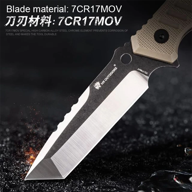 Тактический прямой нож Hando 7CR14MOV для кемпинга на открытом воздухе рукоятка G10