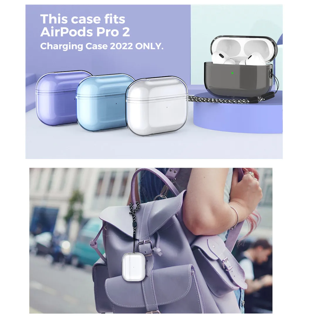 

2022 Cover for Airpods Pro2 Case Shockproof transparent glitter Case Cover Protector Case with Keychain For AirPods Pro 2 Case