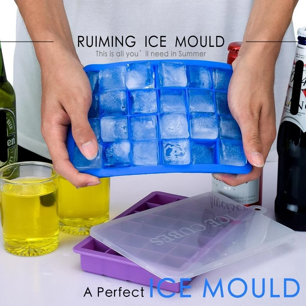 

24 Hole Silicone Tape Cover Ice Grid Square Ice Box Auxiliary Food Puree Cheese Jelly Mold with Dustproof Cover Kitchen Tools