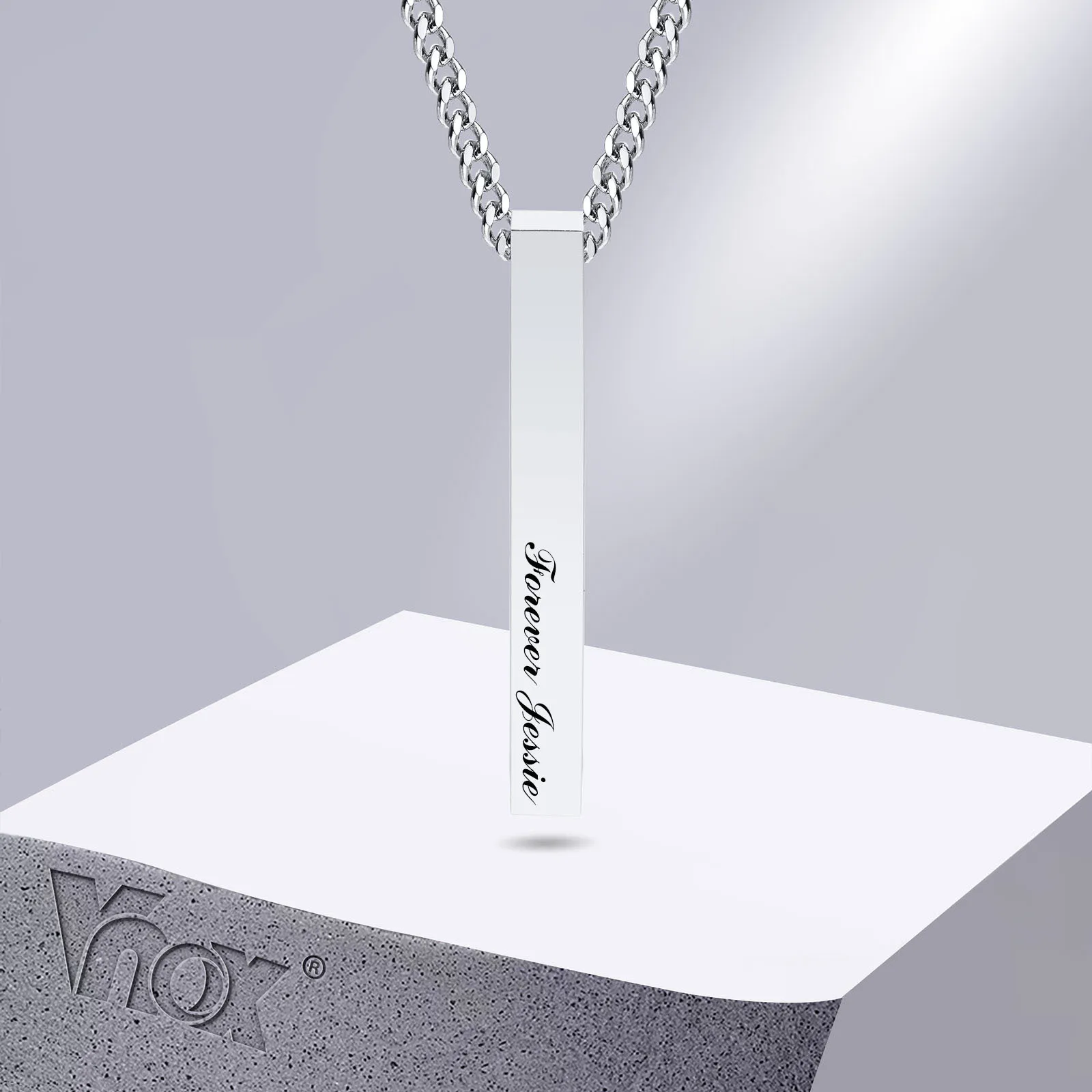 

Vnox Custom Bar Necklaces for Men Women, Unisex Stainless Steel 3D Bar Pendant, Never Fade Gift to DAD Husband Son