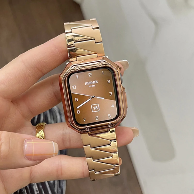 Luxury Stainless Steel Strap For Apple Watch 7 8 Band 45mm 41mm 44mm 40mm Noble Metal Bracelet iwatch serie 5 4 3 se 6 38/42 mm