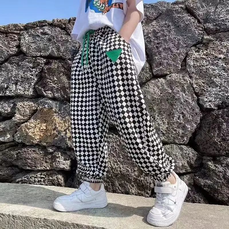 

Teen Kids Spring Summer Checker Boys Checkered Boys Anti-Mosquito Pants Bloomers Thin Style Ice Silk Pants 4 5 6 7 8 10 12Years