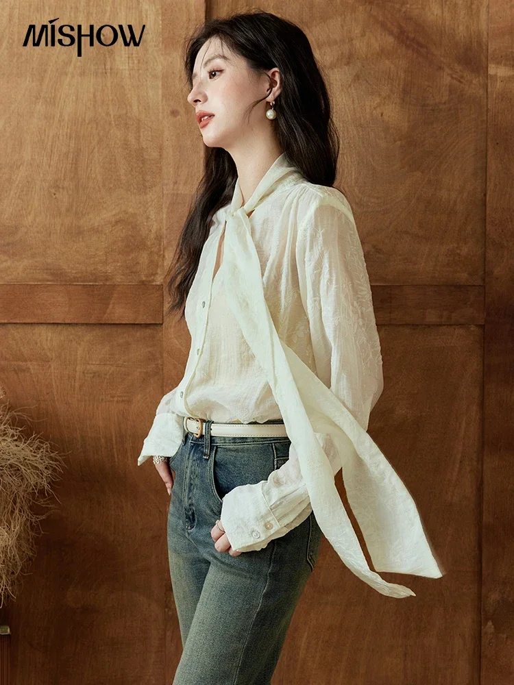 Блузка с бантом и длинным рукавом MXD41C0312