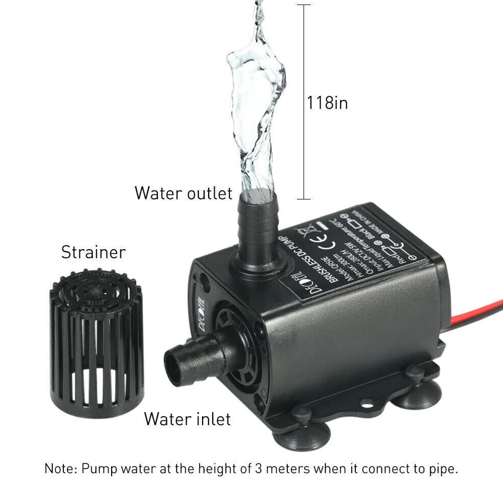

280L/H 300cm Lift Submersible Pump 12V DC Mini Brushless Water Pump Amphibious Pump 4 Suckers For Pond Fountain Aquarium
