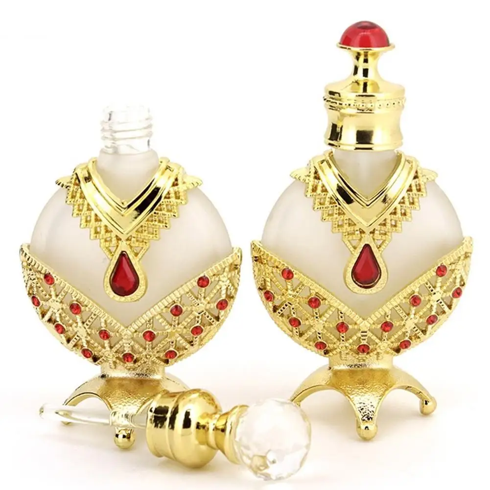 

12ml Attar Arabian Oud Perfume Essential Oil Bottle With Glass Dropper Cosmetic Container Luxury Rhinestone Empty Perfume Bottle