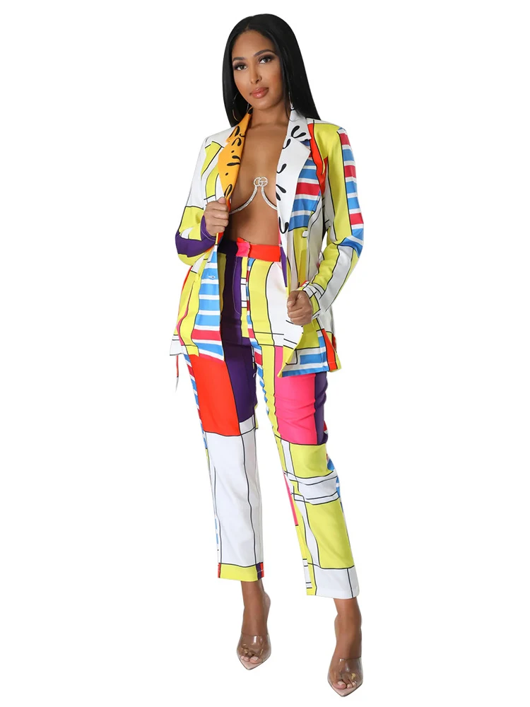 

African Clothes Blazer Women 2 Piece Set Top Trousers Outfits Autumn New Fashion Print Office Lady African Blazer And Pants Suit