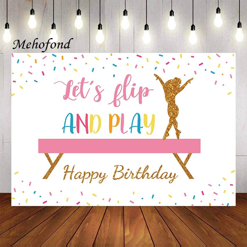 

Фон для фотосъемки Mehofond гимнастика Let's Flip and Play барабанная гимнастика для девочек День Рождения Декор для фотостудии