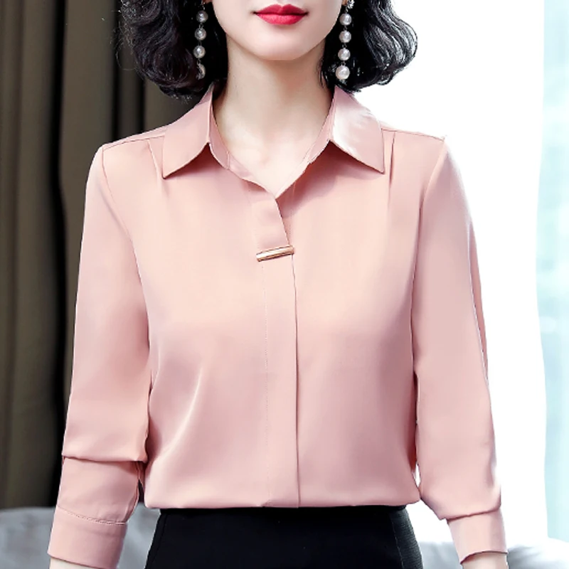 Блузка женская шифоновая с длинным рукавом и отложным воротником E140