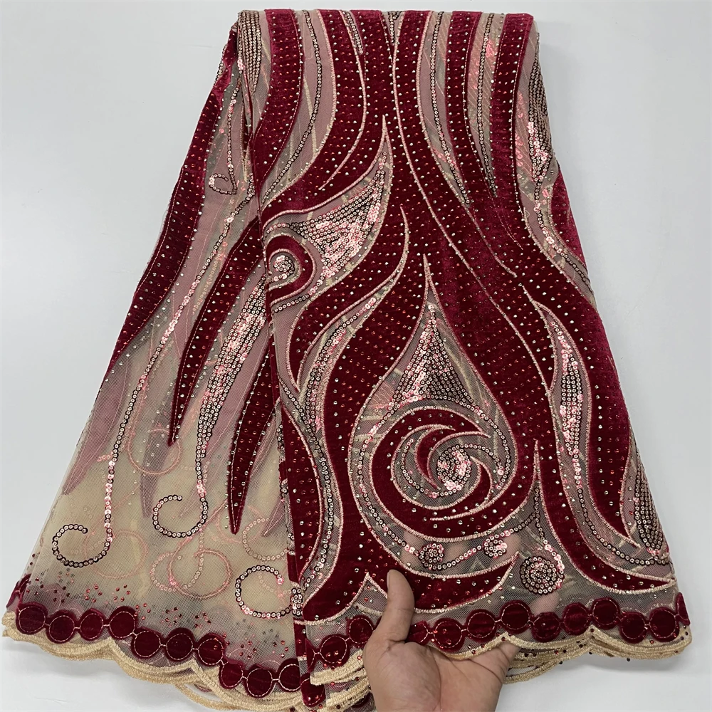 Французская Бархатная Кружевная Ткань 2024 Сверкающая Блестящая Африканская