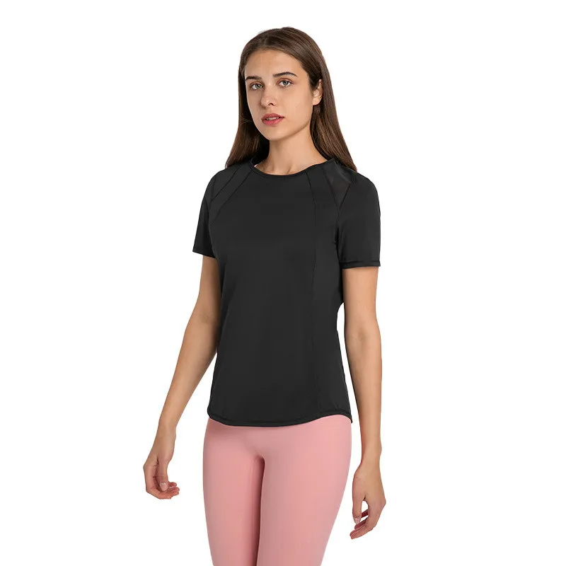 Solid Color Fitness Loose Yoga Shirt Gym Short Sleeves Mesh Hollow Sports Top Women T-shirt Comprehensive Training Breathable