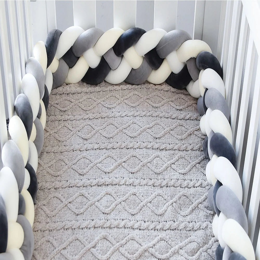 

200M Baby Bed Bumper Newborn Crib Bumper 4 Braided Knot Baby Crib Bumper Protector with Pillow CushionCunas Para El Bebe
