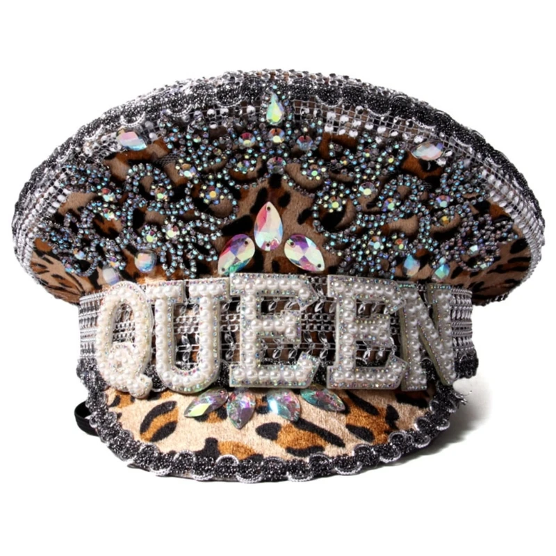 

Woman Wedding Hat Bride Hat Shinning Stage Performances Military Cap