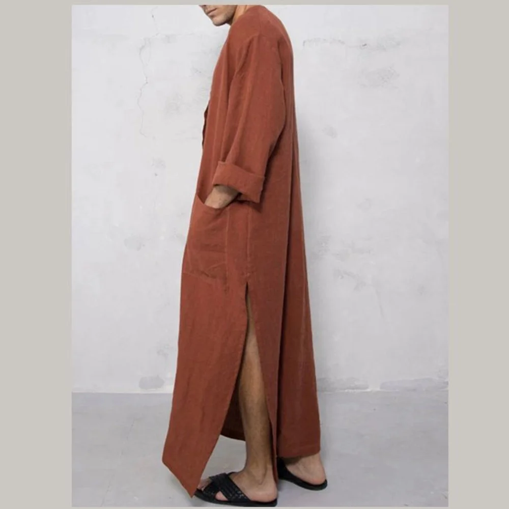 Muslim Dubai New Men's Loose Stand Collar Door Barrel Long Sleeve Robe National Style Robe