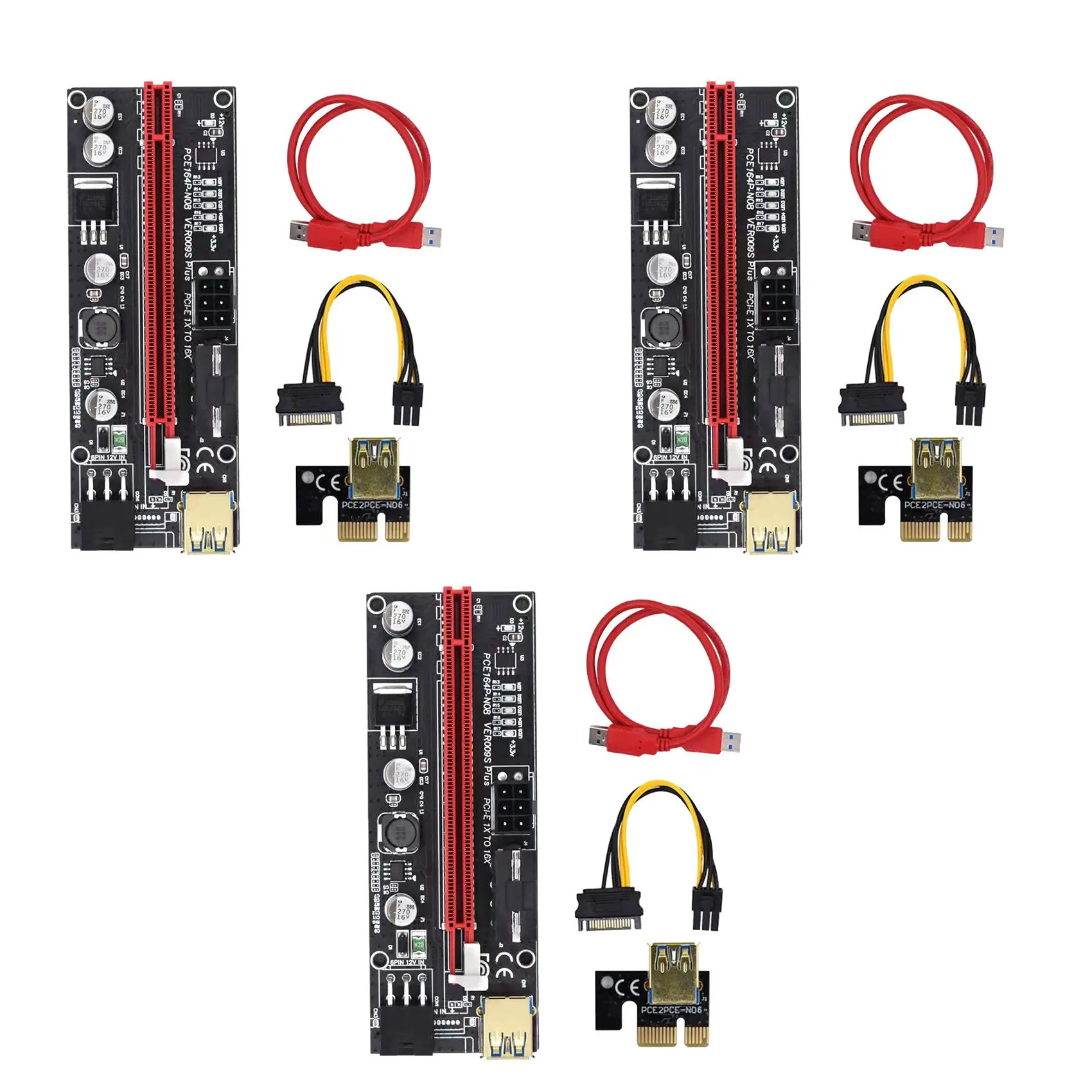 

3 Pcs PCIE Riser 1X to 16X Graphics Extension Card for GPU Mining Powered Riser Adapter Card VER009S 60cm USB 3.0 Cable