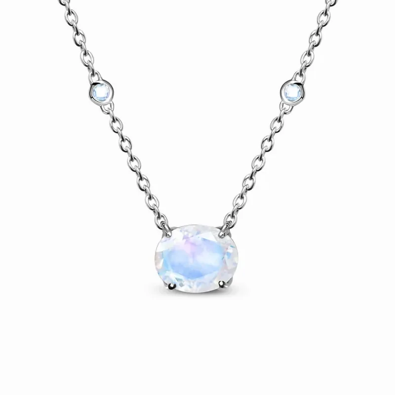 

Hot Selling S925 Sterling Silver Oval Moonstone Charm Necklace Female Minority Design Fashion All-match Jewelry