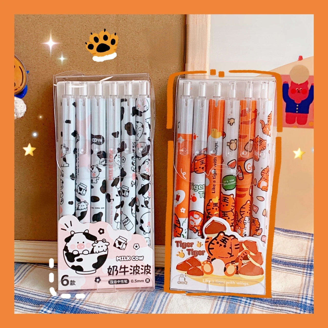 

6pcs/set Tiger Milk Cow Cute Gel Pens 0.5mm Black Color School Office Writing Pen Cheap Back To School Stationery Supply