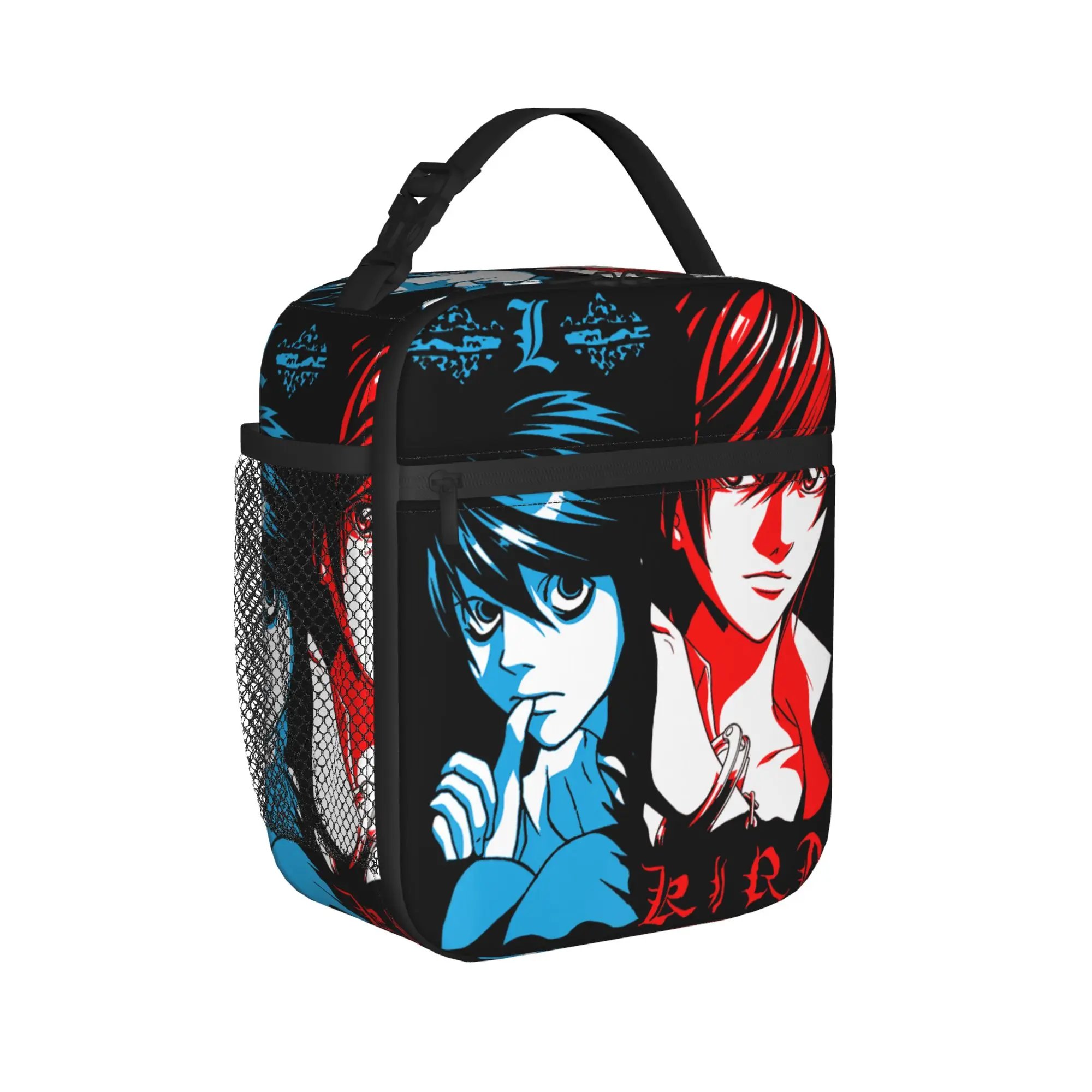 Фото Термосумка для обеда Death Note Blue and Red L vs Light Face Anime, изолированная сумка-холодильник для еды, ланч-бокс для колледжа, для мужчин и женщин. №2