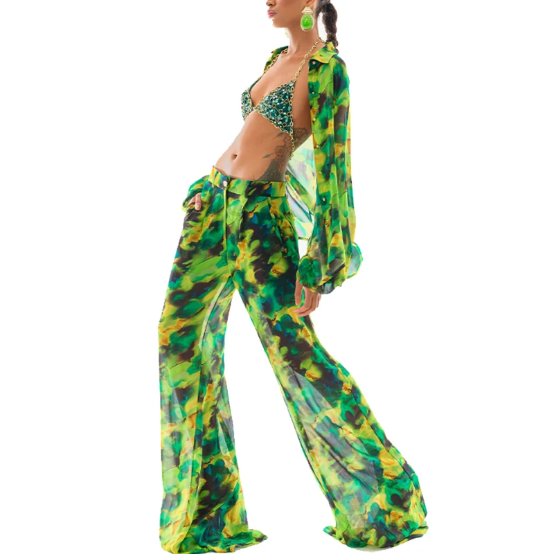 2023 Trendy Swimsuit Leaves Print Bathing Suit Hawaii Monokini Lady Swimming Clothing Beach Art Effect Swimwear Bikini and Pants
