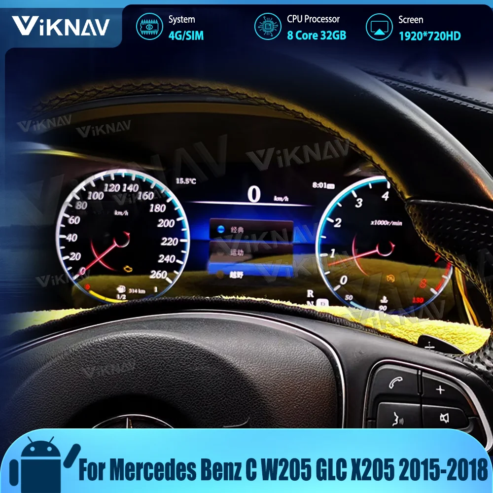 

Car Panel For Mercedes Benz C W205 GLC X205 2015-2019 Digital Cluster Car Display Dashboard Instrument Speedometer Multimedia