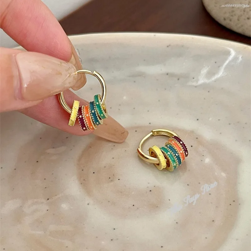 Винтажные комплекты ювелирных изделий красочные эмалированные круглые серьги с