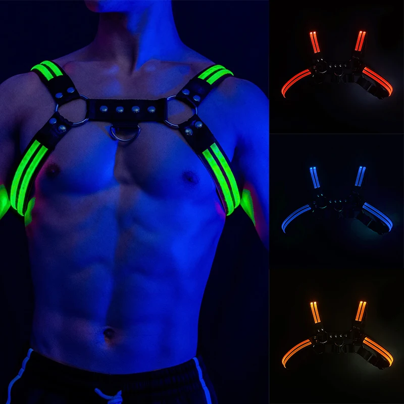 

Muscle Man Light Belt Chest Straps Bar Pole Dance Costume Male Accessories Party Carnival Rave Clothing Jazz Dancewear VDB6443