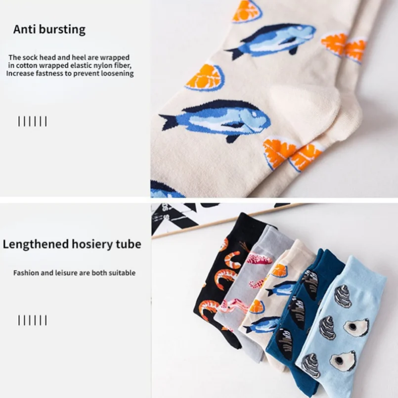 5 Pairs Happy Socks Cotton Women Men Male Ladies Creative Fish Funny Socks Printed Streetwear Novelty Japanese Harajuku Hosiery