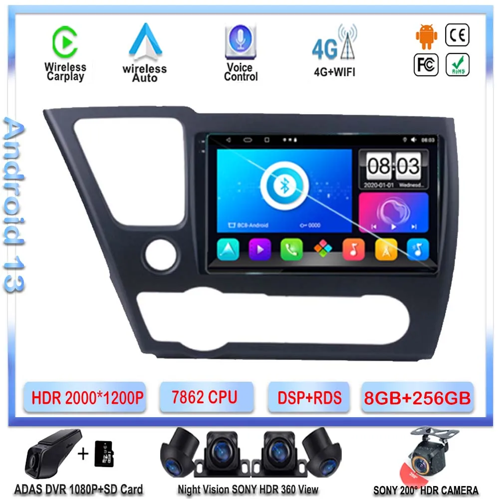 

Android13 Auto Radio DVD For HONDA CIVIC 9 2013-2016 Multimedia Player Navigation GPS Stereo Head Unit 7862 CPU 2DIN QLED Scree
