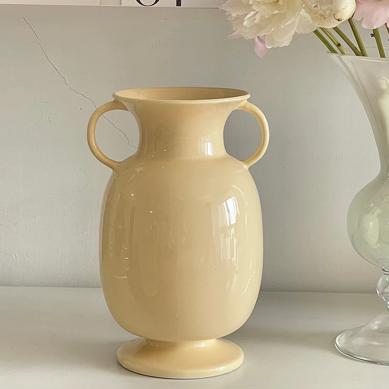 Купи Greek Classic Retro Beige Double Handle Ceramic Milk Yellow Milk Fufu Warm Vase за 3,681 рублей в магазине AliExpress