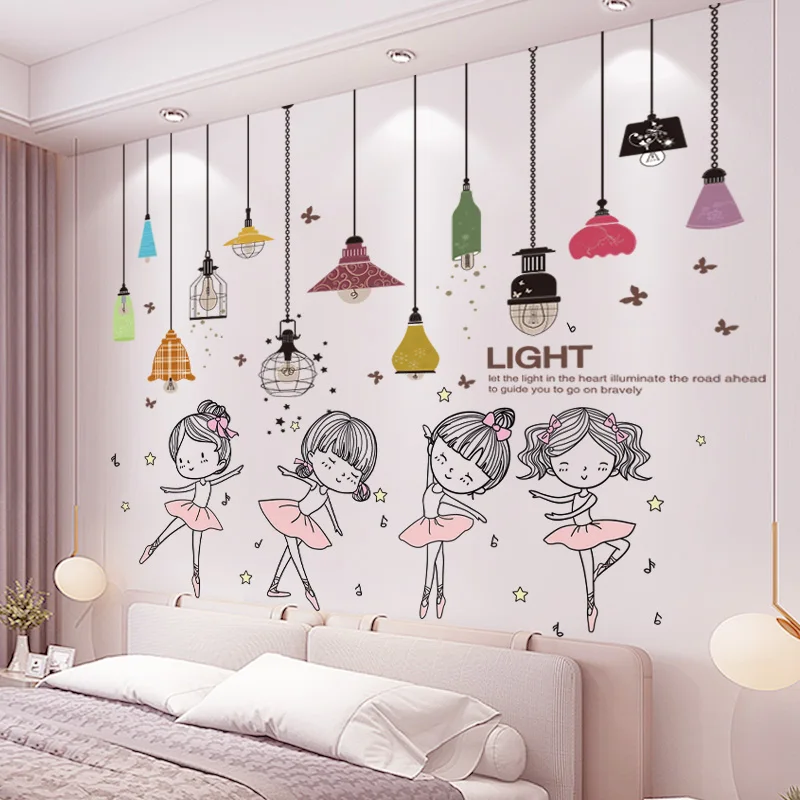

Chandeliers Lights Wall Stickers DIY Cartoon Ballet Girl Wall Decals for Baby Bedroom Kids Room Children Nursery Home Decoration