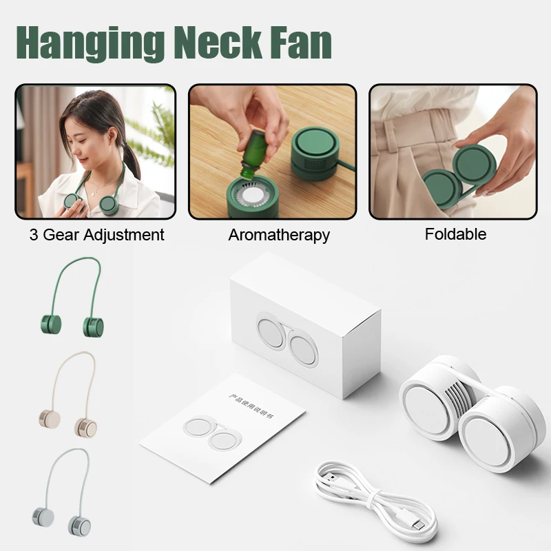 

Hanging Neck Fan Adjustable 1600mAh USB Rechargeable Portable Summer Air Cooling Leafless Outdoor Sports Travel Personal EDC