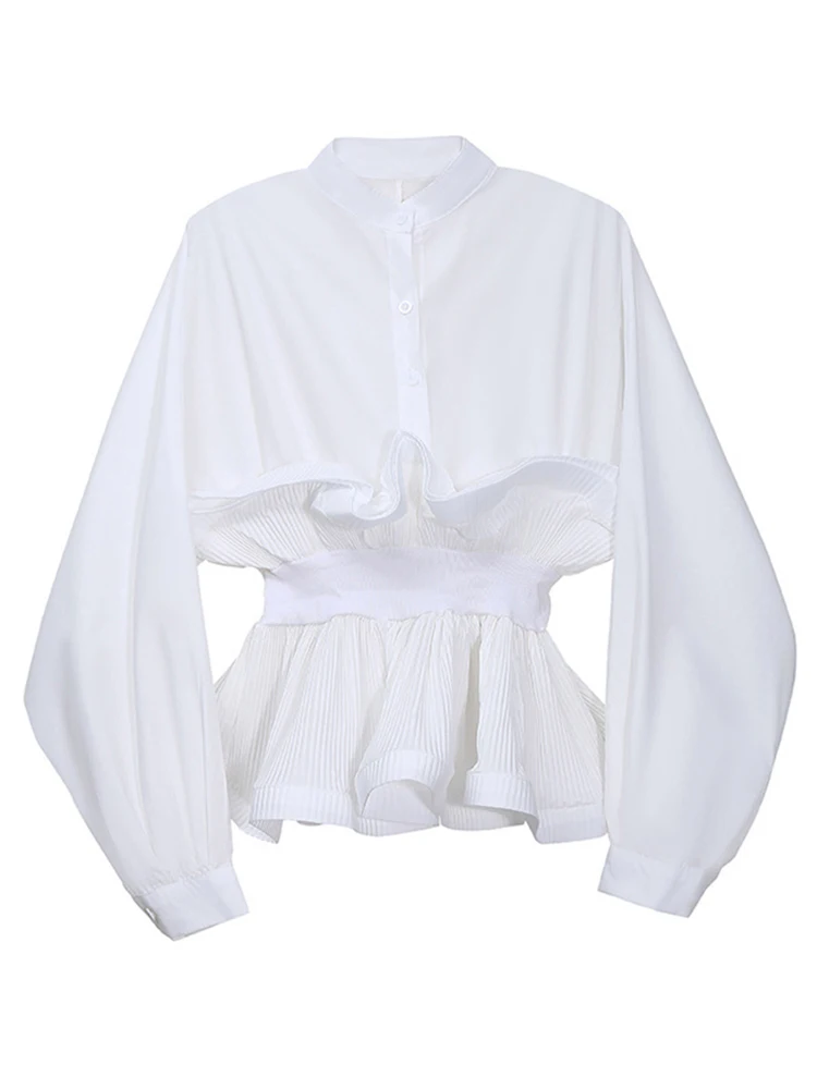 [EAM] женская зеленая плиссированная винтажная блузка новая свободная рубашка с