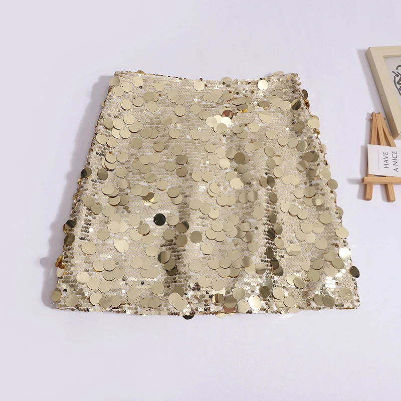 Юбка женская короткая трапециевидная с высокой талией и блестками