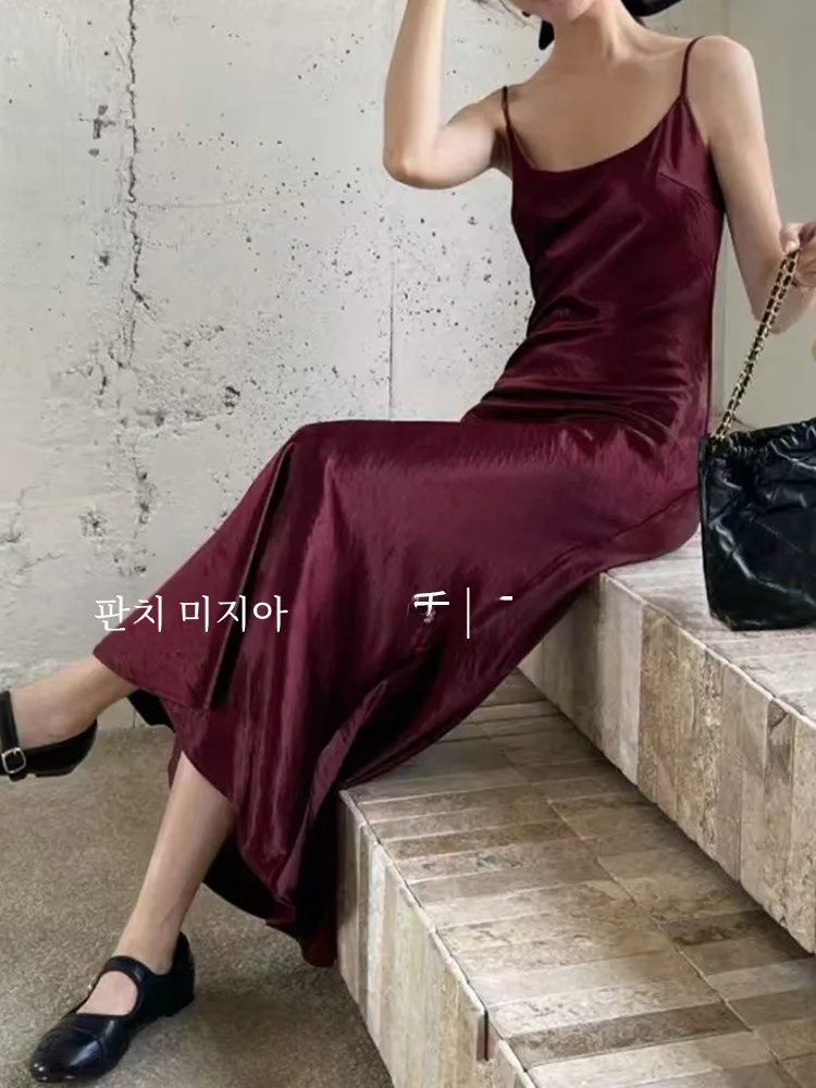 Ankela красное расширенное платье на бретельках из уксуса женское осеннее новое